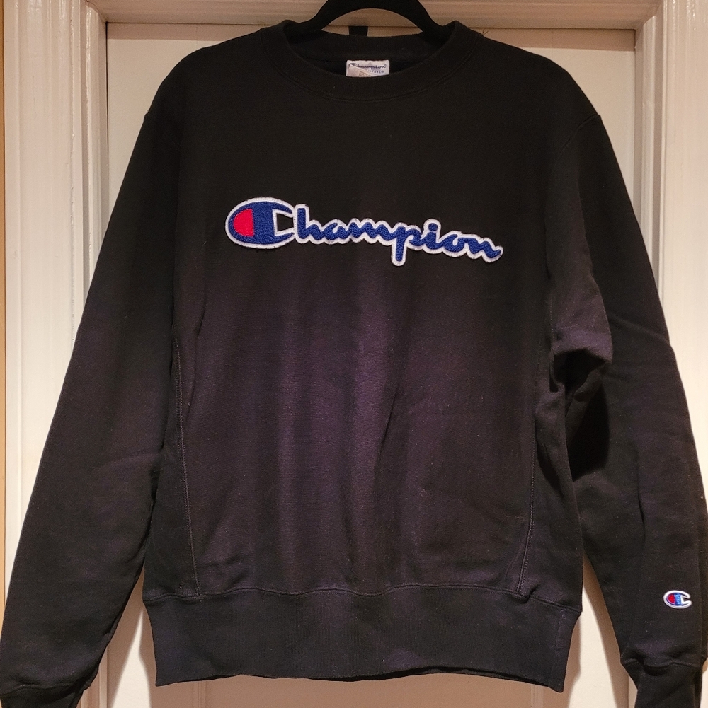PRE-OWNED CHAMPION UNISEX Black Crewneck Sweatshirt